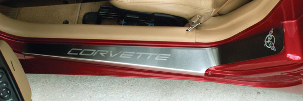 Outer Door Sill Covers - Polished Stainless Steel, C5 Corvette with "Corvette" and C5 Logo