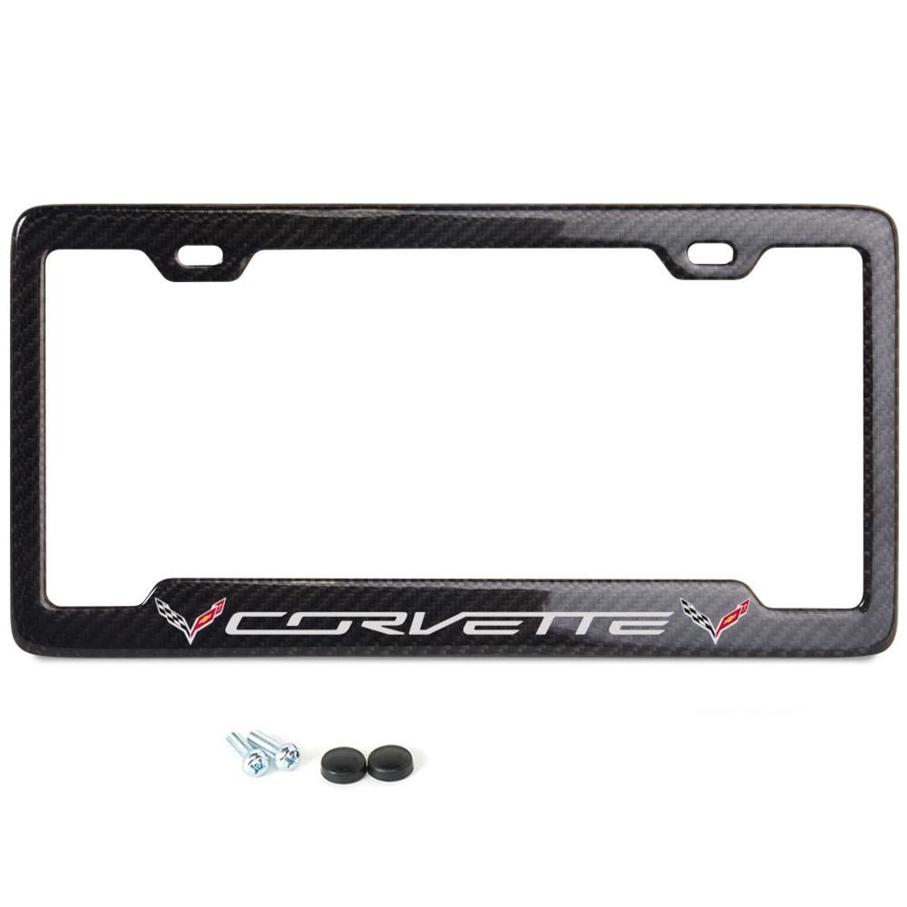 Corvette Gray Script with w/Double Logo License Plate Frame, Carbon Fiber, C7 St