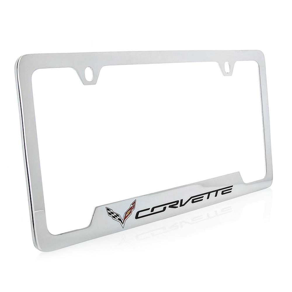 C7 Corvette Stingray Open Corner License Plate Frame, Chrome