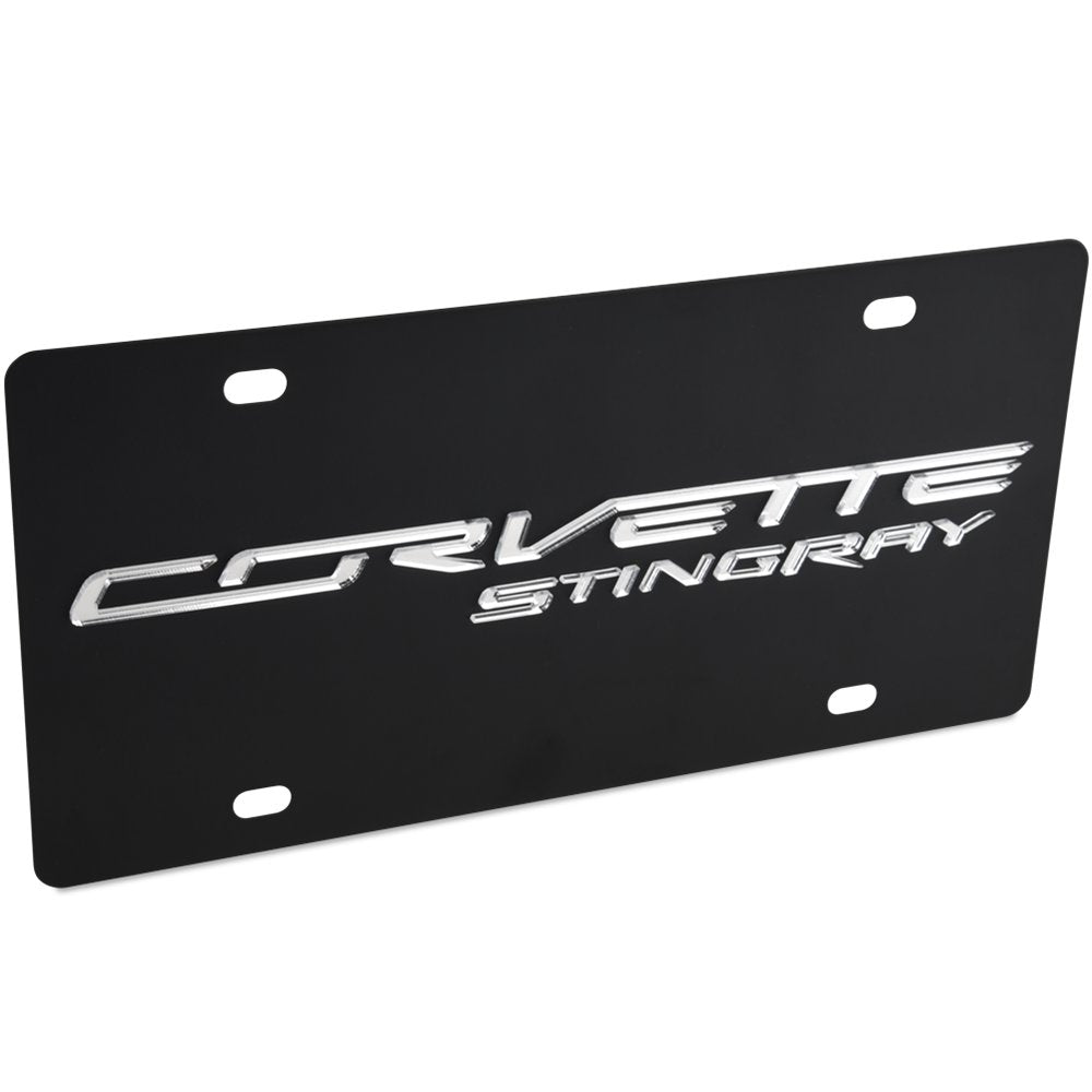 Corvette License Plate/Tags,  Black Stainless Steel, C7 Stingray