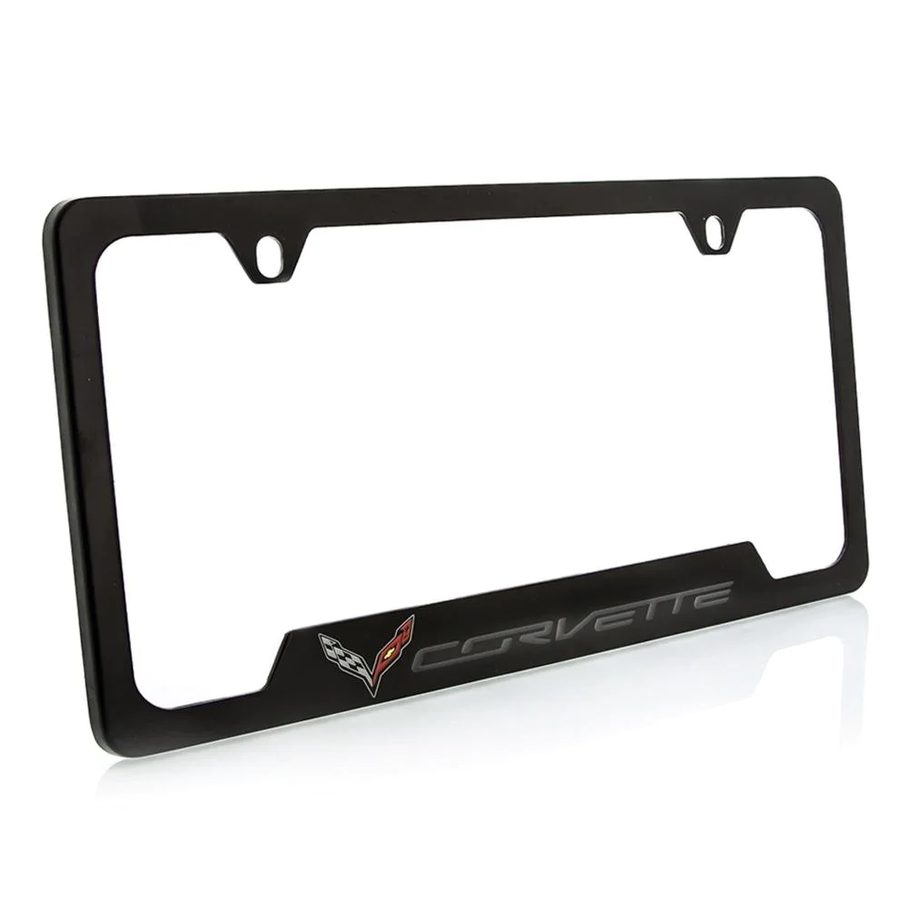 C7 Corvette Stingray Open Corner License Plate Frame, Polished Black