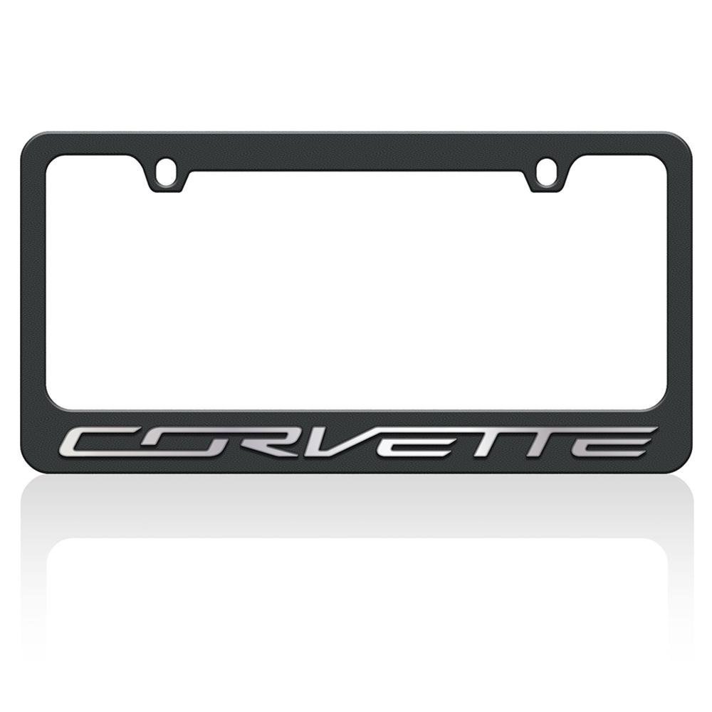 Corvette Mirror Script on Black License Plate Frame, C7 Stingray,  Z51,  Z06,  G