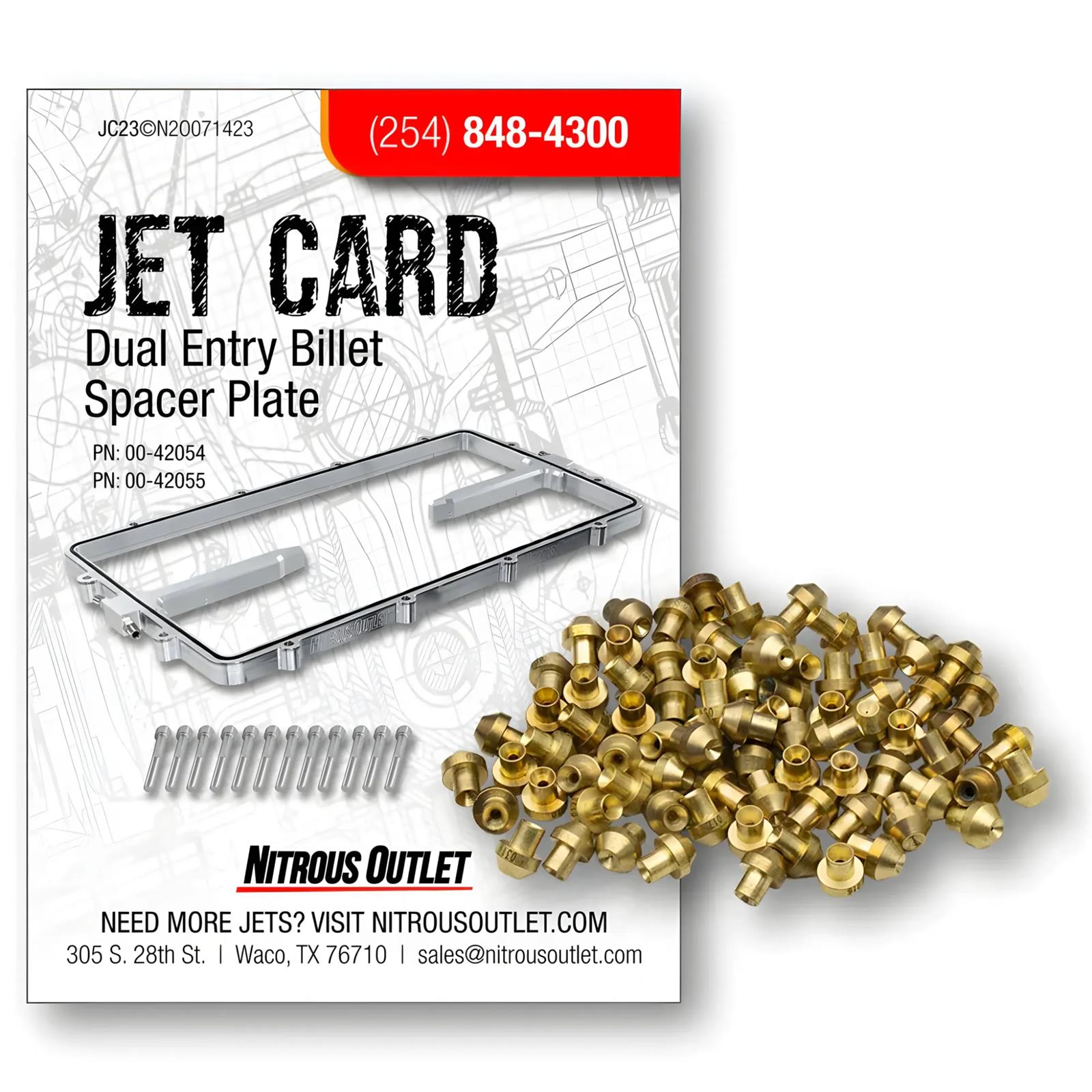 Nitrous Outlet Dual Entry Billet Spacer Plate Jet Pack - Gas/E85 (5-55 psi)(70-1