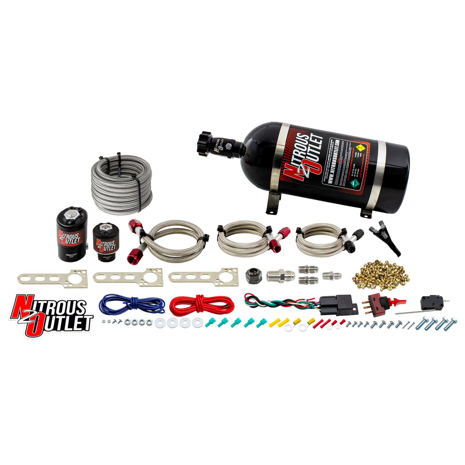 GM EFI Single Nozzle System Gas/E85 5-55psi 35-200 HP 10lb Bottle Nitrous Outlet