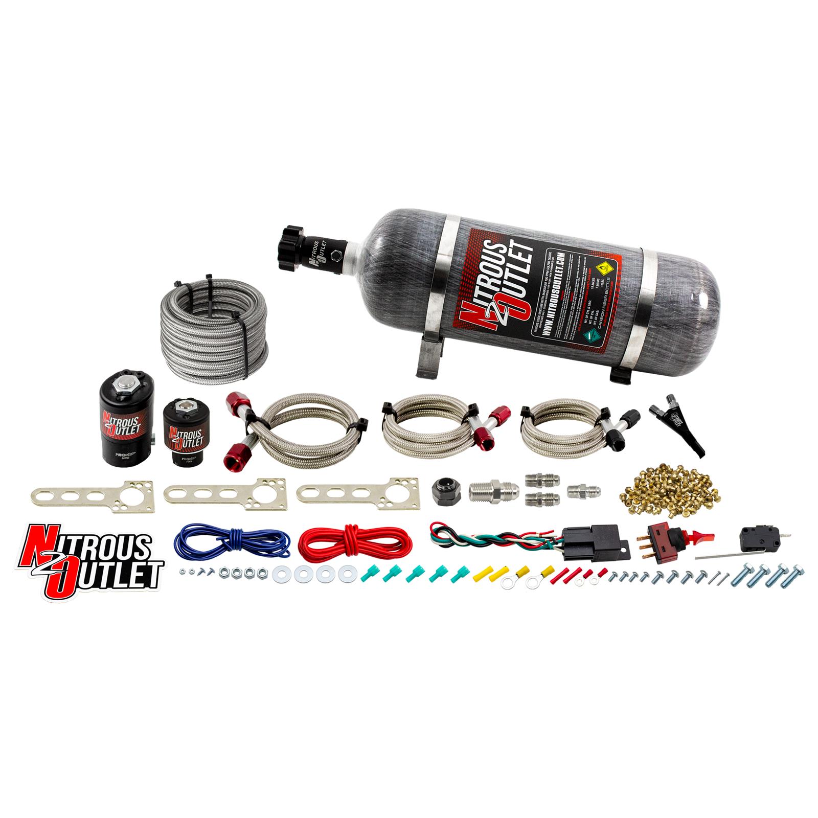 GM EFI Single Nozzle System Gas/E85 5-55psi 35-200 HP 12lb Bottle Nitrous Outlet