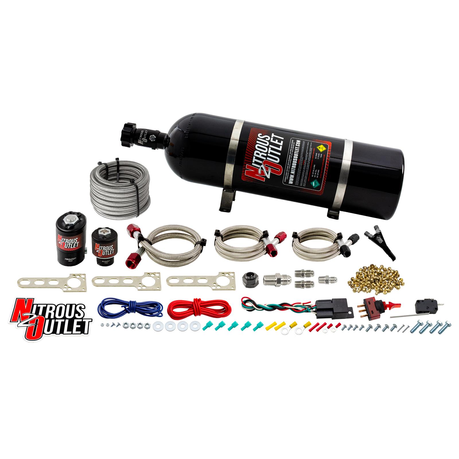 GM EFI Single Nozzle System Gas/E85 5-55psi 35-200 HP 15lb Bottle Nitrous Outlet