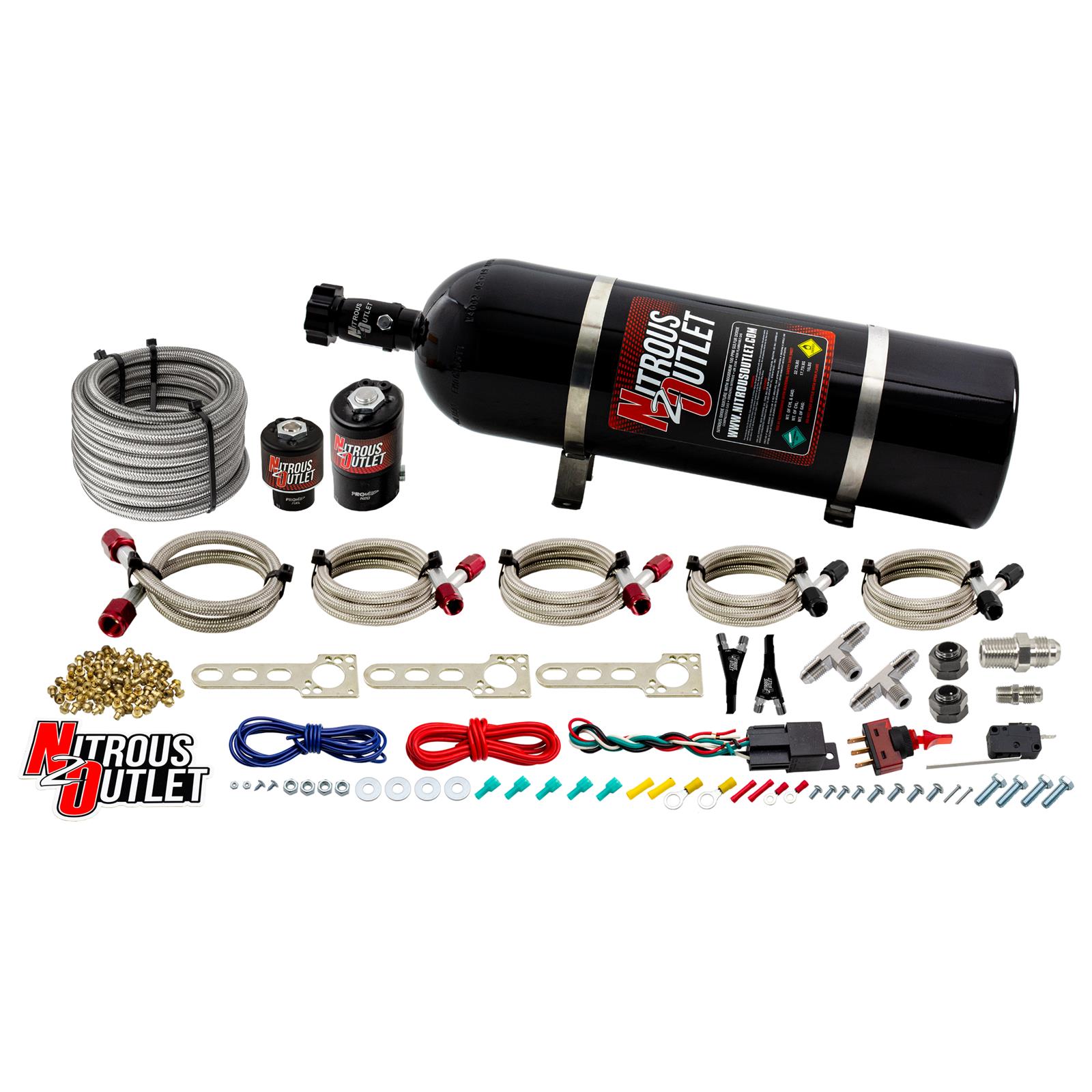 GM EFI Dual Nozzle System Gas/E85 5-55psi 70-200 HP 15lb Bottle Nitrous Outlet