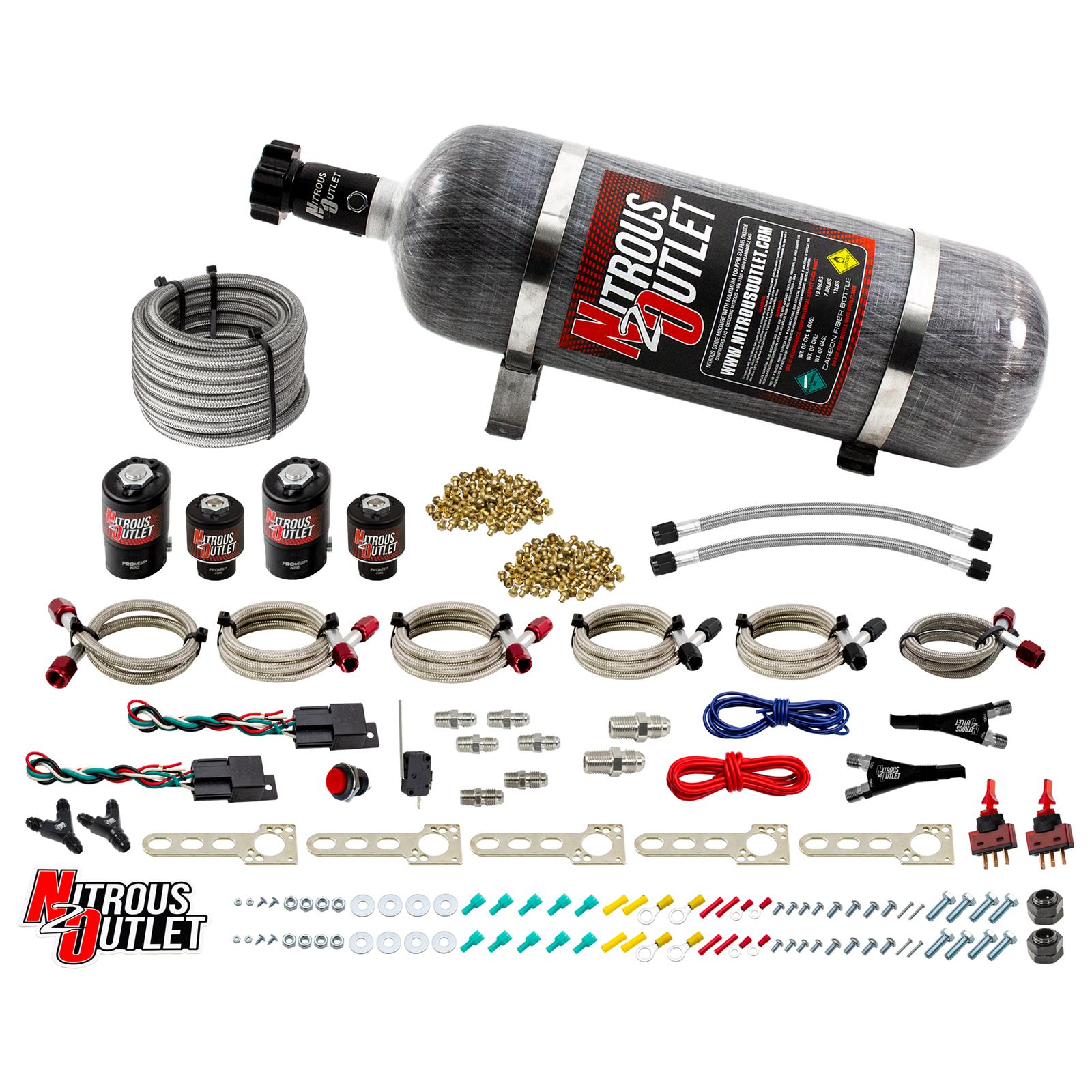 GM EFI Dual Stage Single Nozzle System Gas/E85 5-55psi 35-200 HP 12lb Bottle Nit
