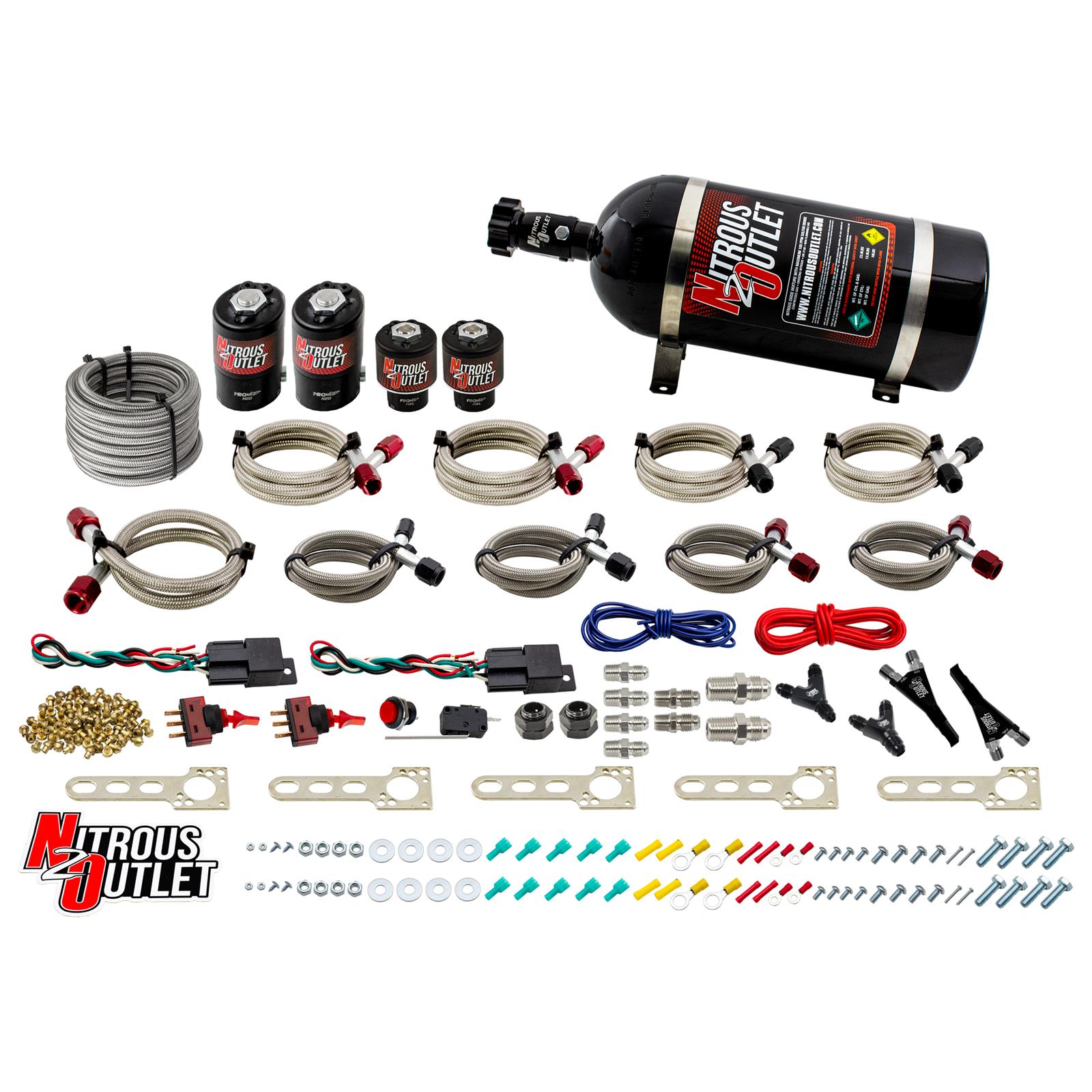 Ford EFI Dual Stage Single Nozzle System Gas/E85 5-55psi 35-200 HP 10lb Bottle N