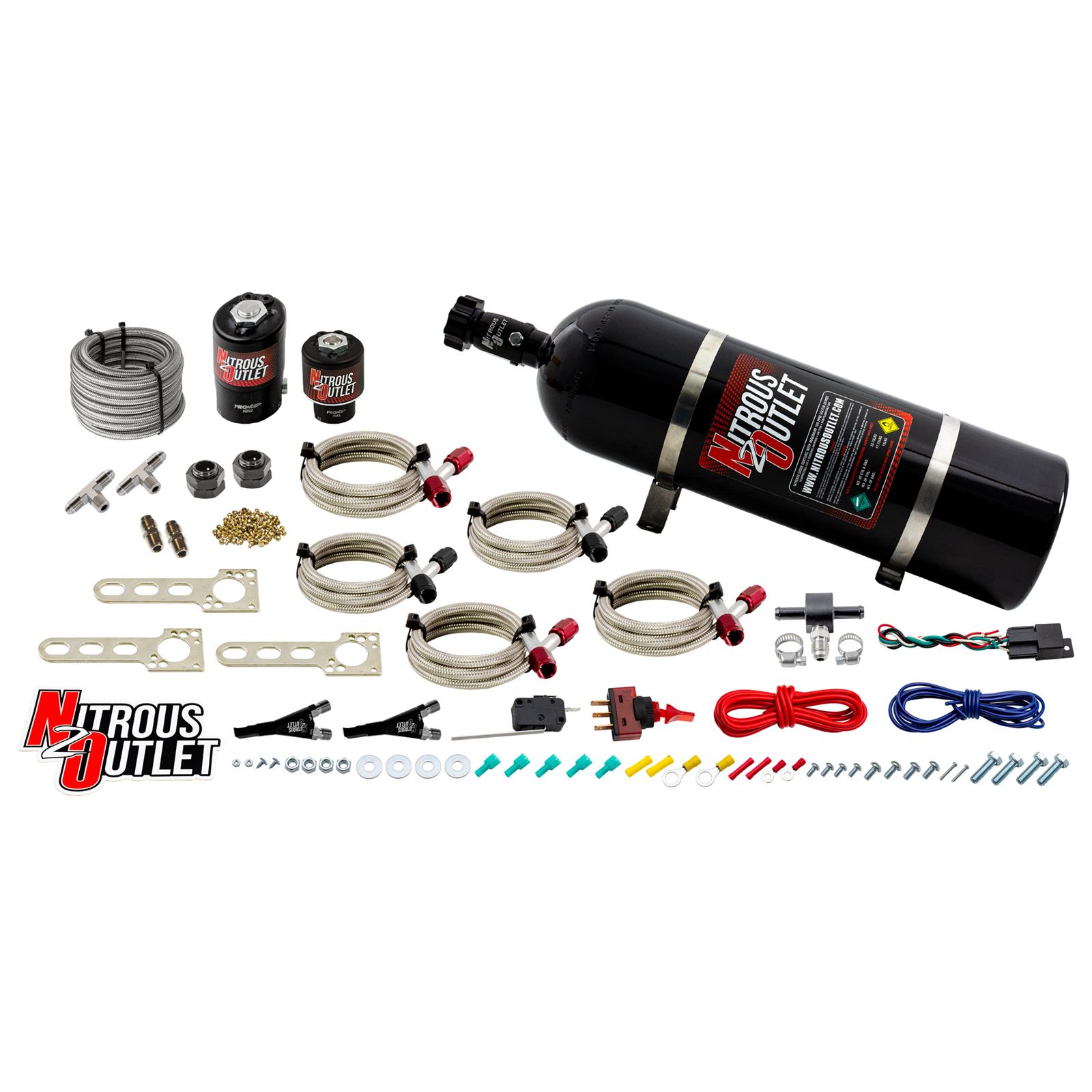 Import EFI Dual Nozzle System Gas/E85 5-55psi 70-200 HP 15lb Bottle Nitrous Outl