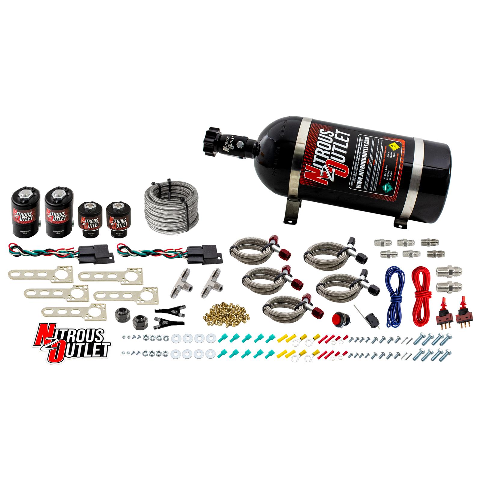 Import EFI Dual Stage Single Nozzle System Gas/E85 5-55psi 35-200 HP 10lb Bottle