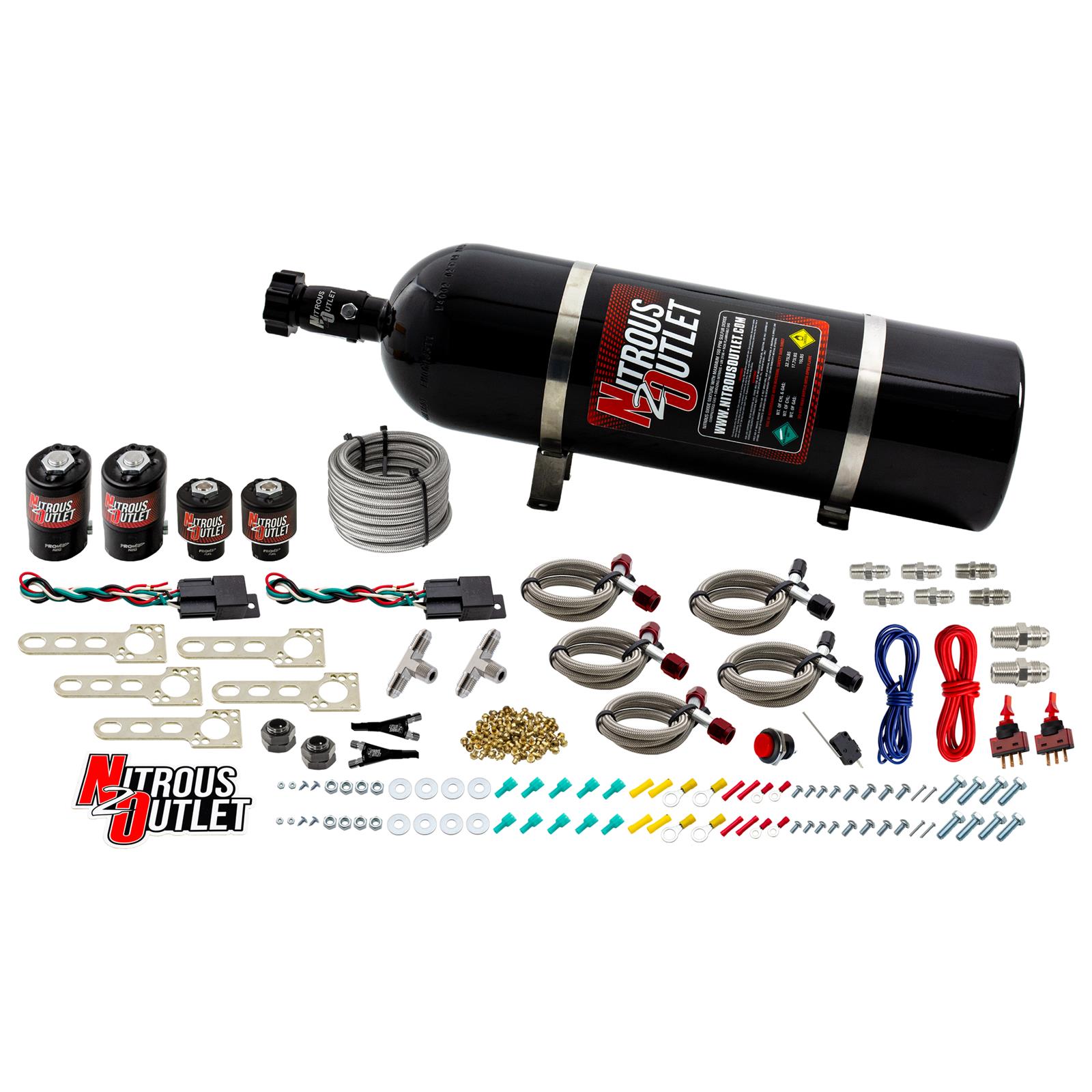 Import EFI Dual Stage Single Nozzle System Gas/E85 5-55psi 35-200 HP 15lb Bottle