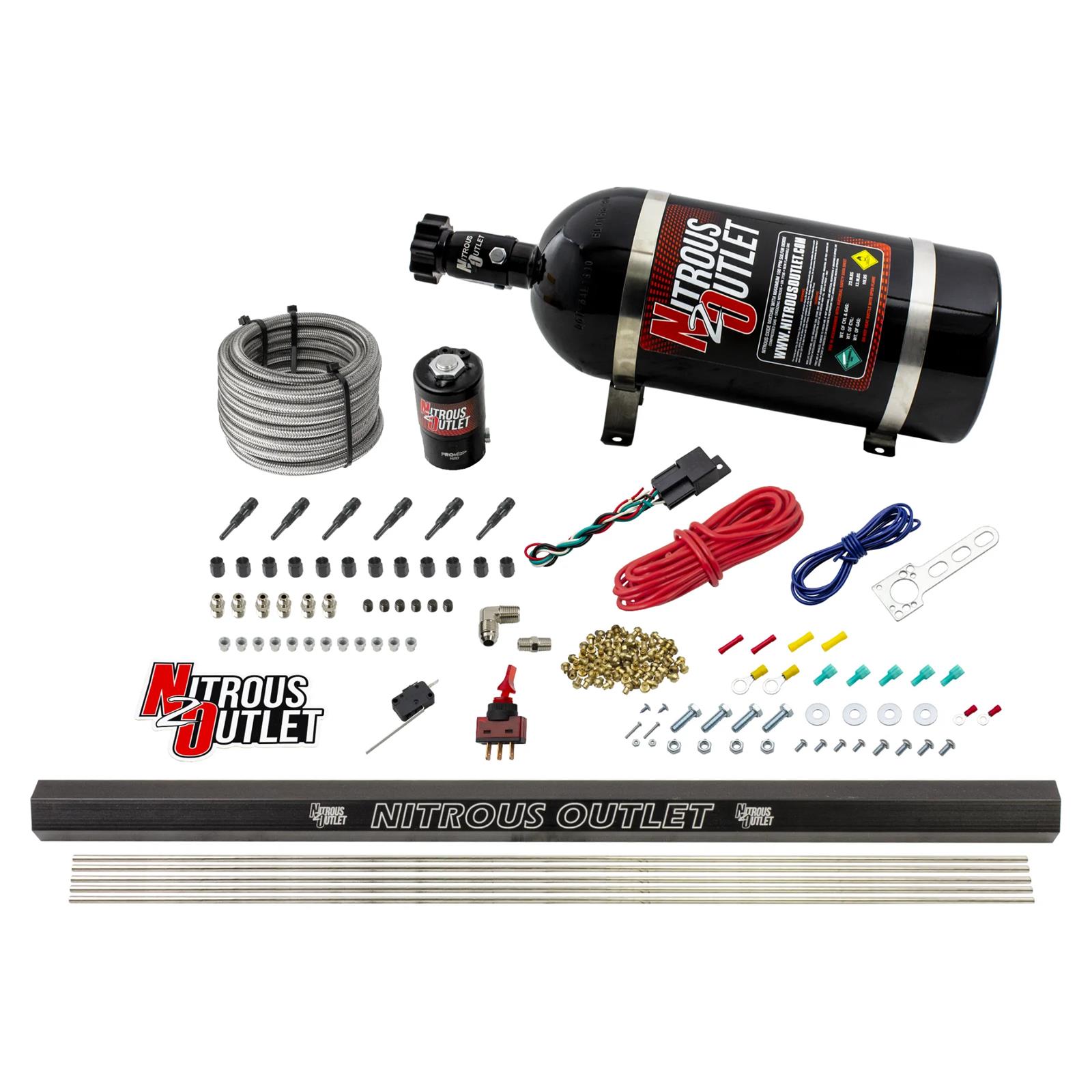 Dry 6 Cylinder Direct Port System .122 Nitrous Solenoid Injection Rail 90 Degree