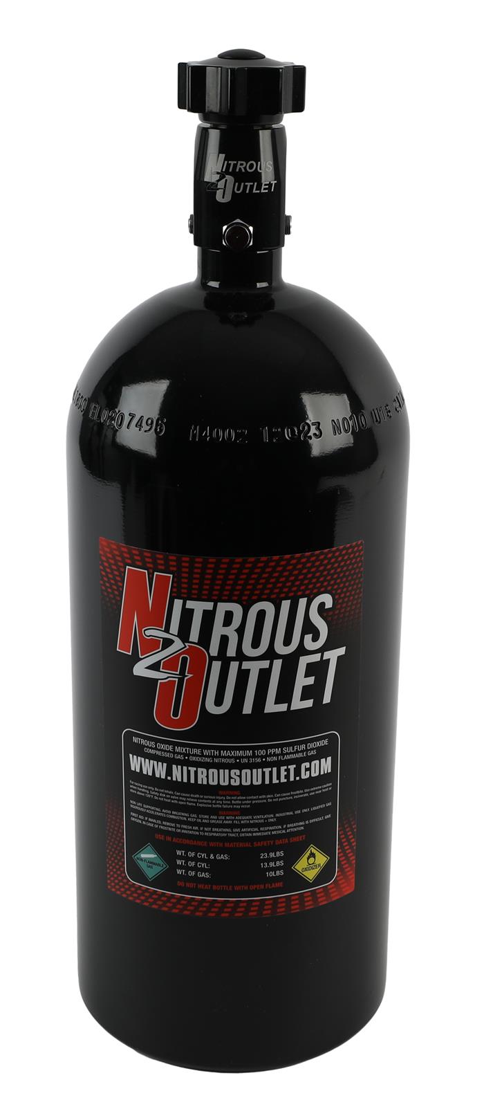 Nitrous Outlet 10lb Bottle Bundle - .508 ID Billet Valve/4AN Nipple/NHRA Blow Of