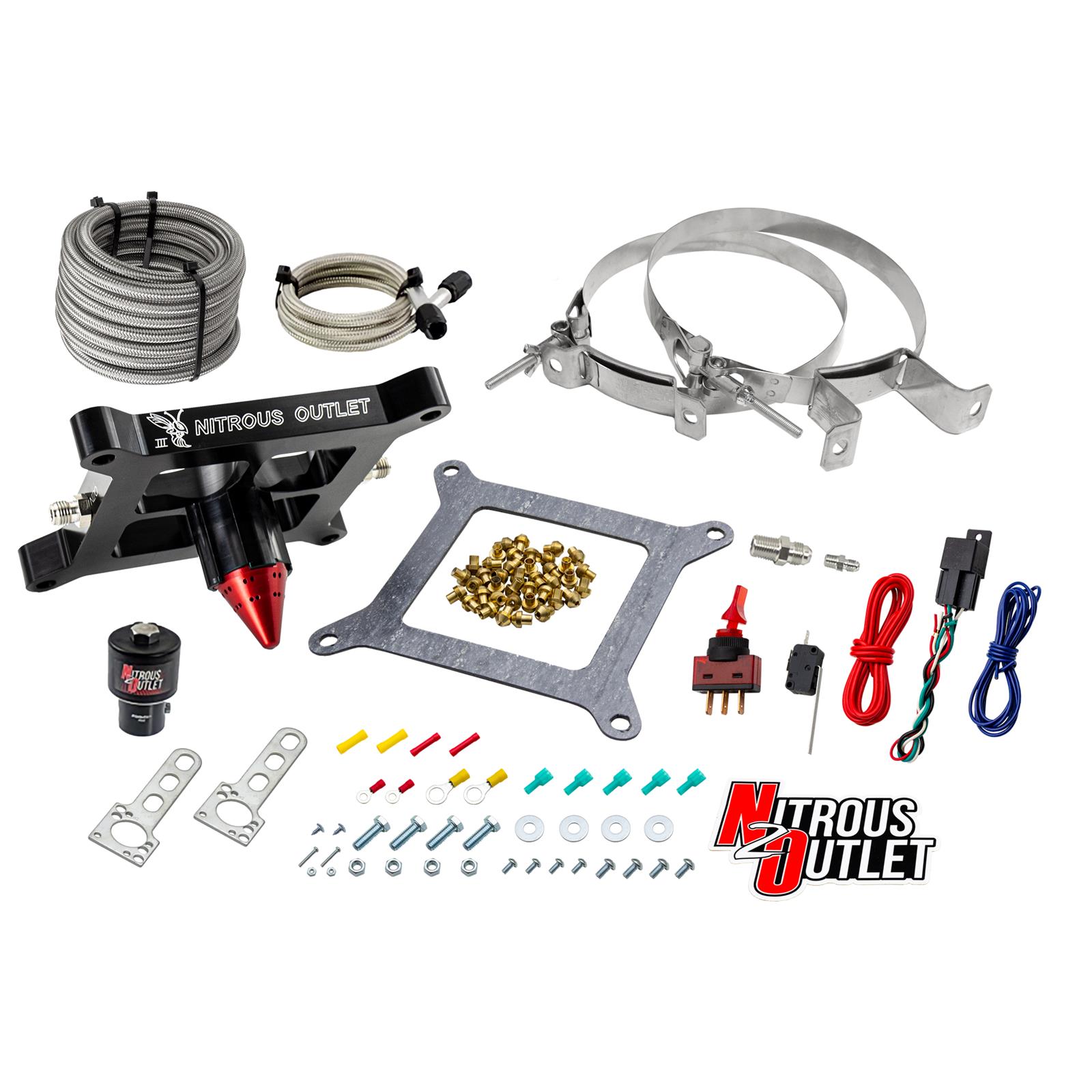 4150 Stinger 3 Dry Race System Braided Hoses .178 Trashcan Nitrous Solenoid Univ