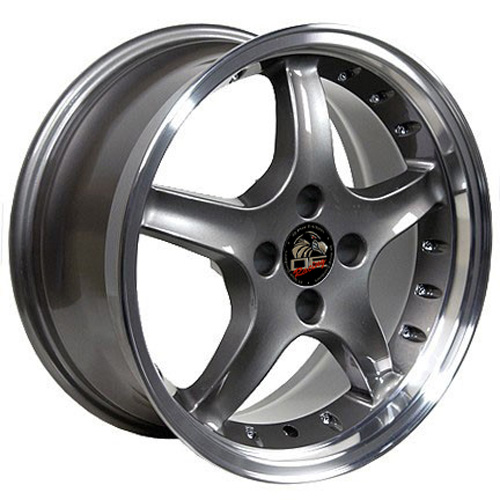 17" Replica Wheel fits Ford Mustang,  FR04A Machined Lip Anthracite 17x8