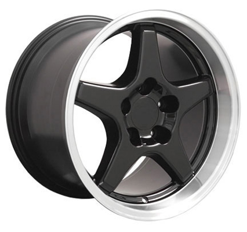 17" Replica Wheel fits Chevy Corvette,  CV01 Machined Lip Black 17x11