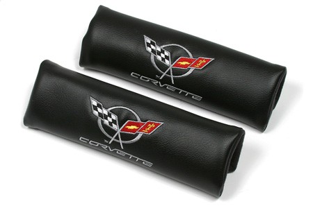 C5 Corvette, Corvette Seat Belt Pads w/C5 Emblem, Pair