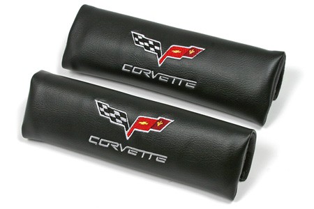 C6 Corvette, Corvette Seat Belt Pads w/C6 Emblem, Pair