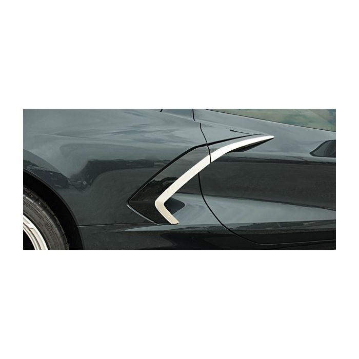 C8 Corvette 20-22 Side Fender Brushed Stainless Trim w/Chrome Molding