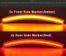2014-19 Chevy Corvette C7 LED Side Marker Light, Front / Rear Amber / Red w/ Clear Lens, Set of 4